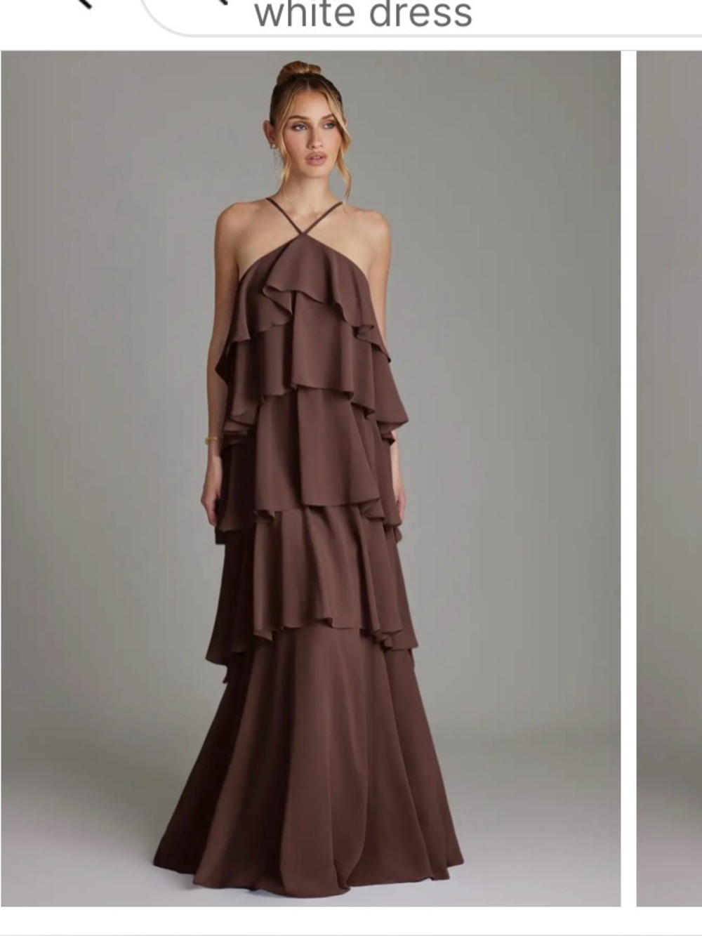 Azazie Chocolate Brown Backless Tiered Ruffle Maxi Dress